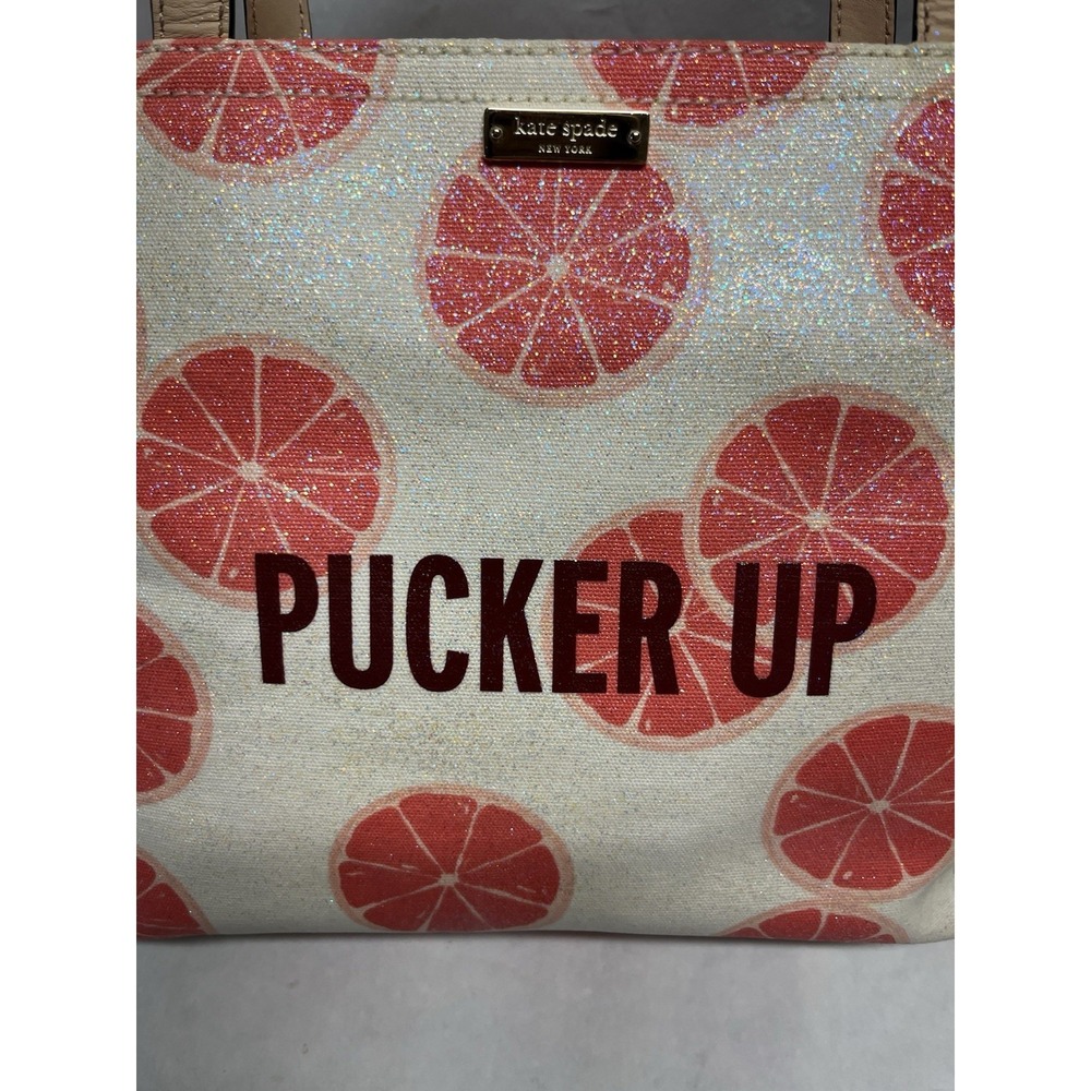 Kate Spade Flights Of Fancy Francis 'Pucker Up' Grapefruit Canvas Tote Purse Bag - Picture 2 of 11